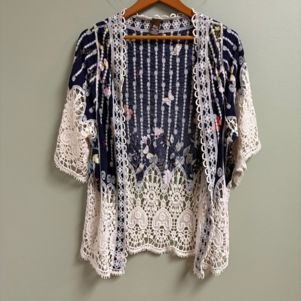 Raj Crochet Embroidered Kimono One Size Cottage Boho Hippie Butterfly Festival